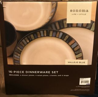 Sonoma Life Style Vallejo Blue 16 Piece Dinnerware Set Complete Open Box 3