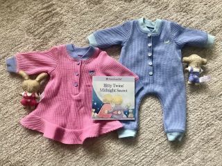 American Girl Bitty Baby Twins Union Suit & Monkey,  Cozy Nightie & Bunny W/books