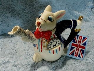 Paul Cardew Tea Pot Alice In Wonderland White Rabbit Made England $250 Nib