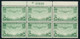 Us C21 20¢ 1937 " China Clipper " Over Pacific Plate Block Of 6 F - Vf Nh