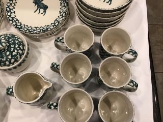 29 Pc Folk Craft Moose Country by Tienshan Green Sponge 6 Place Settings 2
