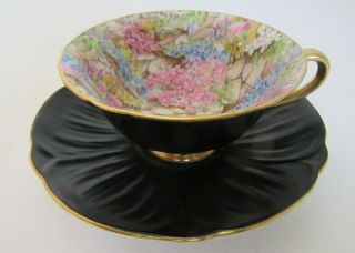 Shelley Footed Oleander Cup And Saucer - Chintz Rock Garden - 2nd Set