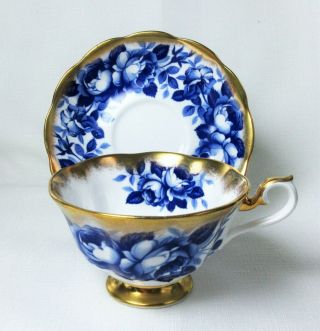1960s Royal Albert England Blue Cabbage Roses Treasure Chest Series Cup & Saucer