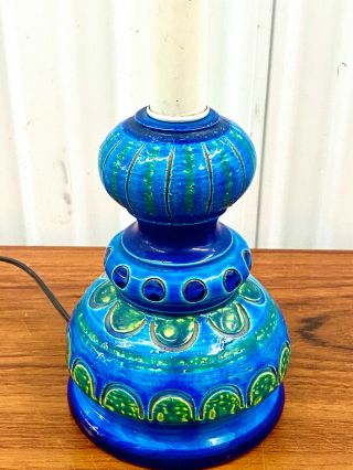 Aldo Londi For Bitossi Blue Rimini Table Lamp Mid Century Italian Pottery