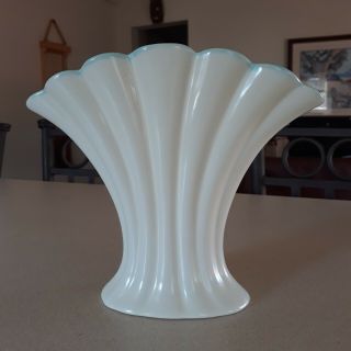 Catalina Island Pottery Scalloped Fluted Vase Medium Sized White/blue