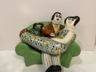 Giancarlo Tunsi Girard Pottery Sculpture Figurine Man Woman Dog Sofa Italy Mcm