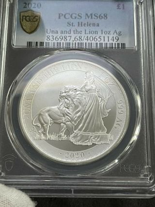 2020 St.  Helena Una And The Lion 1 Oz Silver Coin Pcgs Ms68