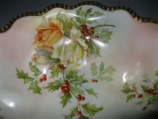 Prussian floral bowl Royal Rudolstadt white roses and Christmas holly 2
