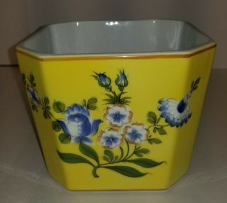 Tiffany & Co Yellow Blue Floral Ceramic Vase Este Ceramiche Made In Italy