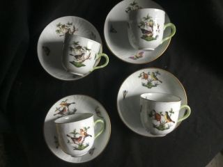 Herend Rothschild Bird Set Of 4 Demitasse Cups/saucers 1709