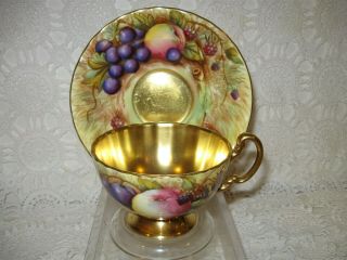 Aynsley Orchard Gold Tea Cup And Saucer Signed N.  Brunt Exceptional Set
