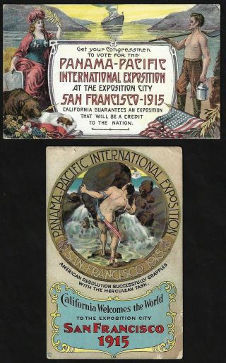 Us 1915 Panama Pacific Intl Exposition Two Vintage Post Cards Of The Exhibition