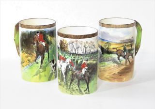 W.  T.  Copeland & Sons Cups W/ Hunt Scenes By Lionel Edwards