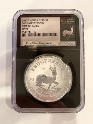 2017 South Africa 50th Ann.  1 Oz Silver Krugerrand Ngc Sp70 First Release Label