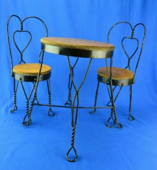 Wood And Metal Bistro Type Table And Chairs For 18 " Doll