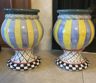 Two Mackenzie - Childs Taylor Globe Large Canister " Odd Fellows " Pattern No Lids