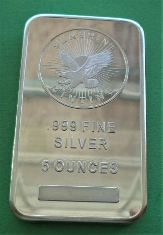 5 Oz Silver Bar Sunshine Minting Flying Eagle Design.  999 Fine Silver Bar