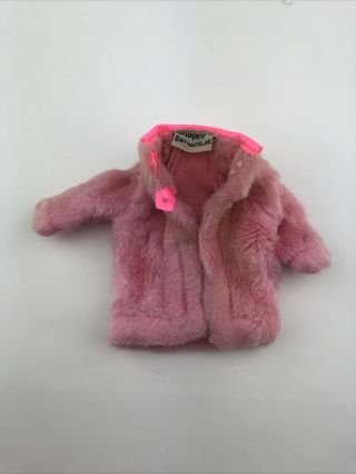Vintage Barbie Skipper 1963 Mattel Pink Jacket Coat Black Label Fuzzy Sn5