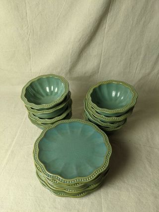 Hobnail Green Salad Plates And Rim Bowls By Roscher & Co