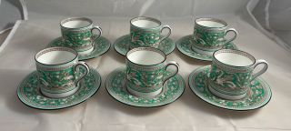 Set Of 6 Wedgwood Florentine Green Demitasse Cups & Saucers With Dragon Design