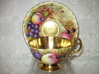 Aynsley Orchard Gold Tea Cup And Saucer Signed N.  Brunt Outstanding