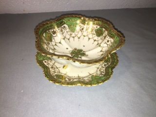 Nippon Hand Painted Maple Leaf Drain Bowl W/plate Ornate Gold Guilt C1890s