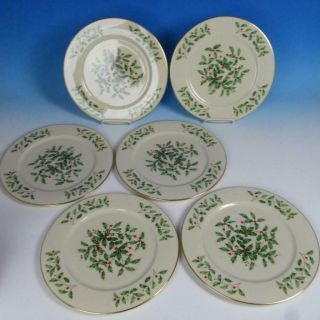 Lenox China - Christmas Holiday Holly Berries - 6 Large Dinner/service Plates 2