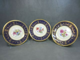 Mintons Of England Cobalt Blue And Gold Encrusted Dinner Plates Hand Painted