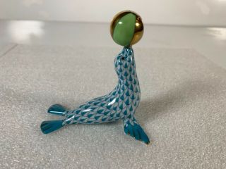 Herend Circus Seal Sea Lion With Ball Figurine Turquoise Fishnet 5543