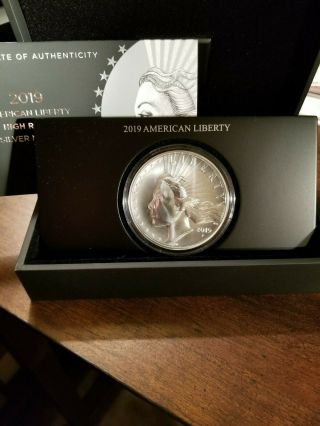 2019 P 2.  5oz Silver American Liberty High Relief Medal W/box &