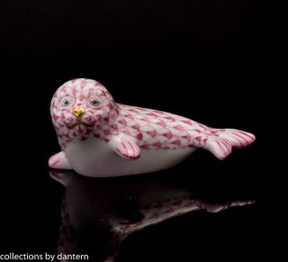 Herend Baby Seal Porcelain Figurine,  First Edition,  Svhp - - - 15562 Pink Fishnet