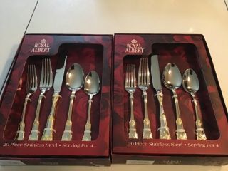 Royal Albert Old Country Roses Gold Accent Stainless Flatware 40 Piece Set For 8