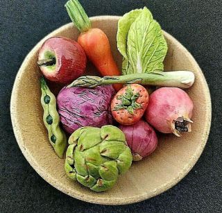 Vintage Miniature Dollhouse Artisan Basket Sculpted 10 Vegetables Produce Fruit