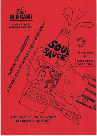 Soul Sauce Soul Jazz Flyers 6/12/92 A5 The Old Bank Bedford Louie Martin