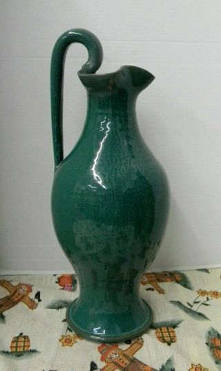 Big 18.  5 " A.  R.  Cole Frosted Green Glaze Nc Pottery Rebecca Pitcher,  40 