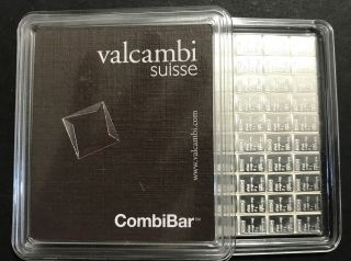 Valcambi Suisse Combibar 100 Grams (100 X 1 Gram).  999 Silver W/ Assay Card