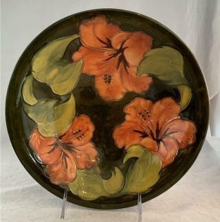 Vtg Moorcroft Green Hibiscus 9 1/2 " Bowl Designed By Walter Moorcroft 1953