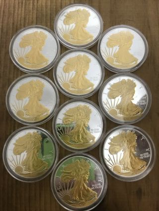 10 2021 Platinum 24kt Gold 1oz Coins With Walking Liberty Silver Eagle Design