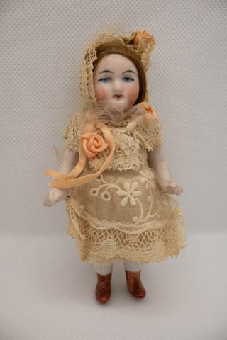 Black Friday Special All Bisque German Doll 4.  74 Inch With Brown Booties Nr