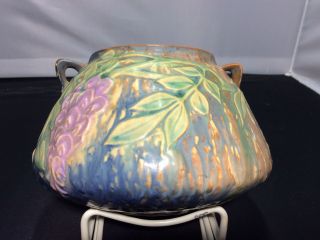Vintage Roseville Pottery Wisteria Blue 242 - 4 Rose Bowl Vase Planter Vguc