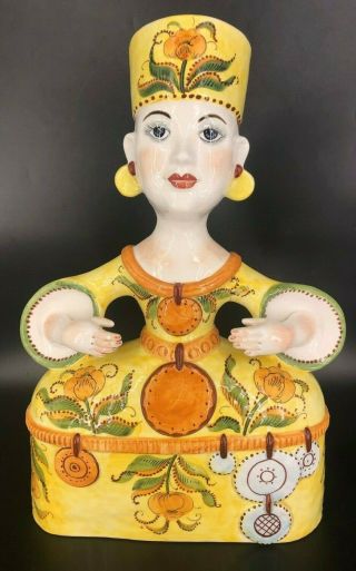 Vintage Horchow Italian Ceramic Large Figurine Lady In Elaborate Yellow Dress