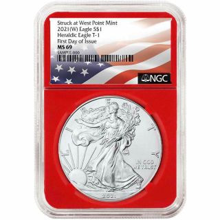 - 2021 (W) $1 American Silver Eagle 3 pc.  Set NGC MS69 FDI Flag Label Re 2