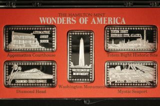 The Hamilton " Wonders Of America " (5) 1oz.  999 Silver Bars - Us