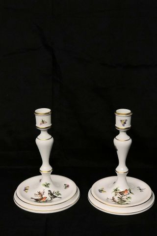 Candle Holders.  Herend Rothschild Bird Hand Painted Porcelail
