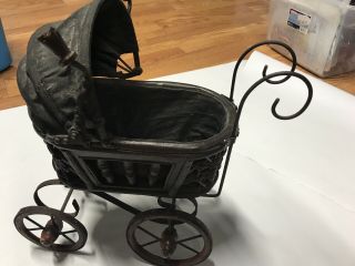 Vintage Wood Metal Baby Doll Buggy Carriage Stroller 14 X 7 X 12.  5