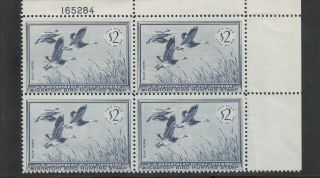 Rw22 $2 Blue Geese Nh Block Of 4 W/ Plate Cv $340
