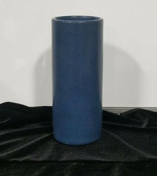 Marblehead Pottery Dark Blue Arts And Crafts Vase 7.  5 Inch Cylindrical Design