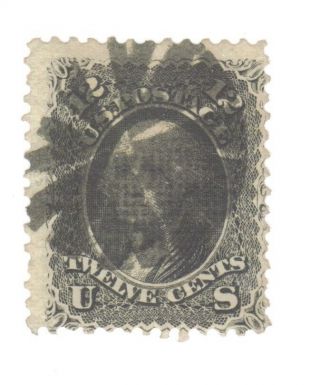 Scott 90 Early Us Stamp 12c Washington.  1867.  Fancy Cancel E Grill