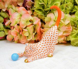 Herend Hungary Porcelain Cat Kitten With Ball Tail Up Rust Fishnet Figurine Gold