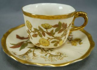 Royal Worcester Floral & Gold Blush Ivory Coffee Cup & Saucer Circa 1880 - 1890s C
